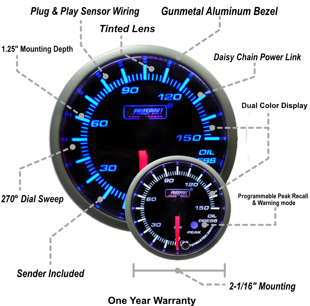 2-1/16" Premium Blue/White Oil Pressure Gauge-thumbmail-2