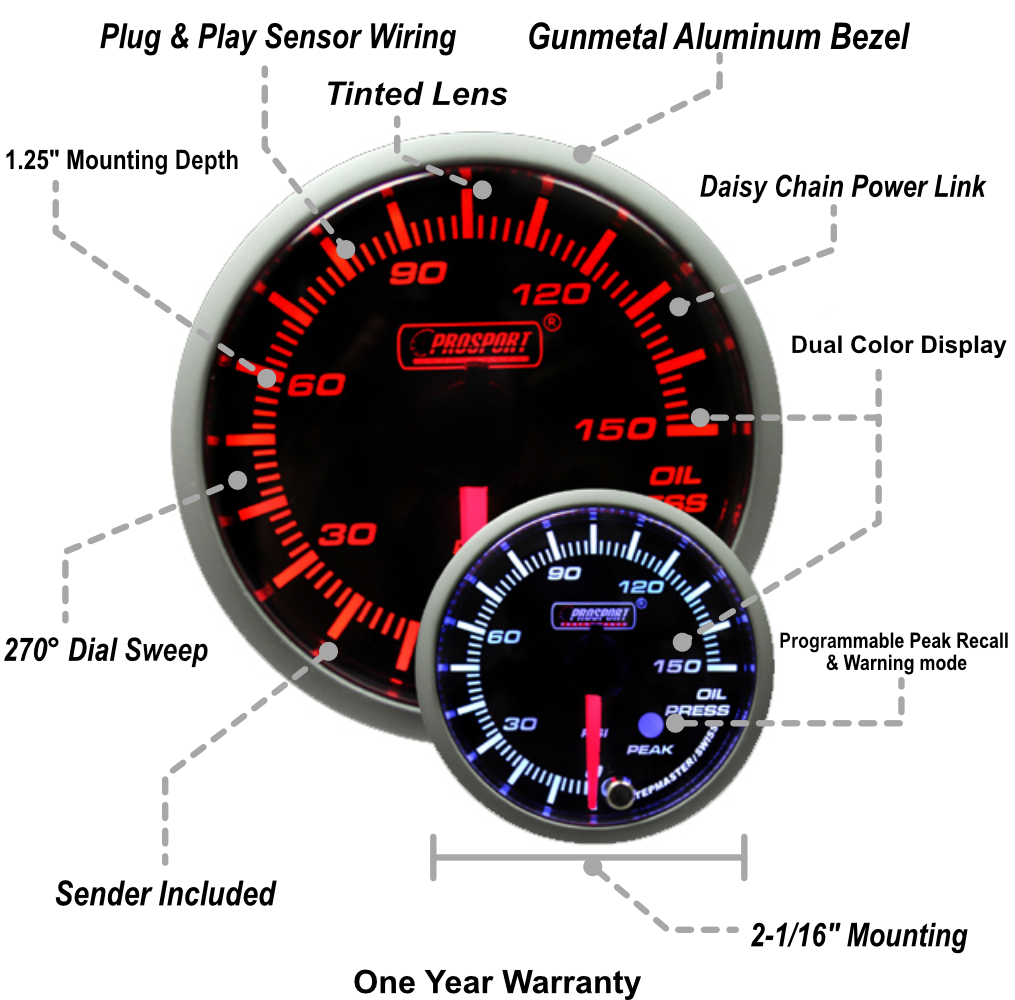 2-1/16" Premium Amber / White Oil Pressure Gauge-thumbmail-2