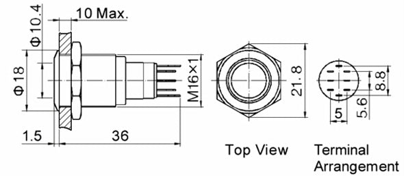 ORACLE 2009-003 flush-mount LED switch dimensions diagram
