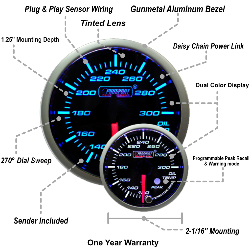 2-1/16" Premium Blue/White Oil Temperature Gauge-thumbmail-2
