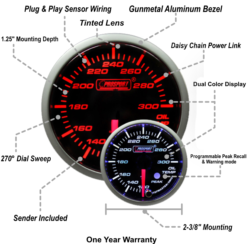 2-3/8" Amber/White Premium Oil Temperature Gauge-thumbmail-2