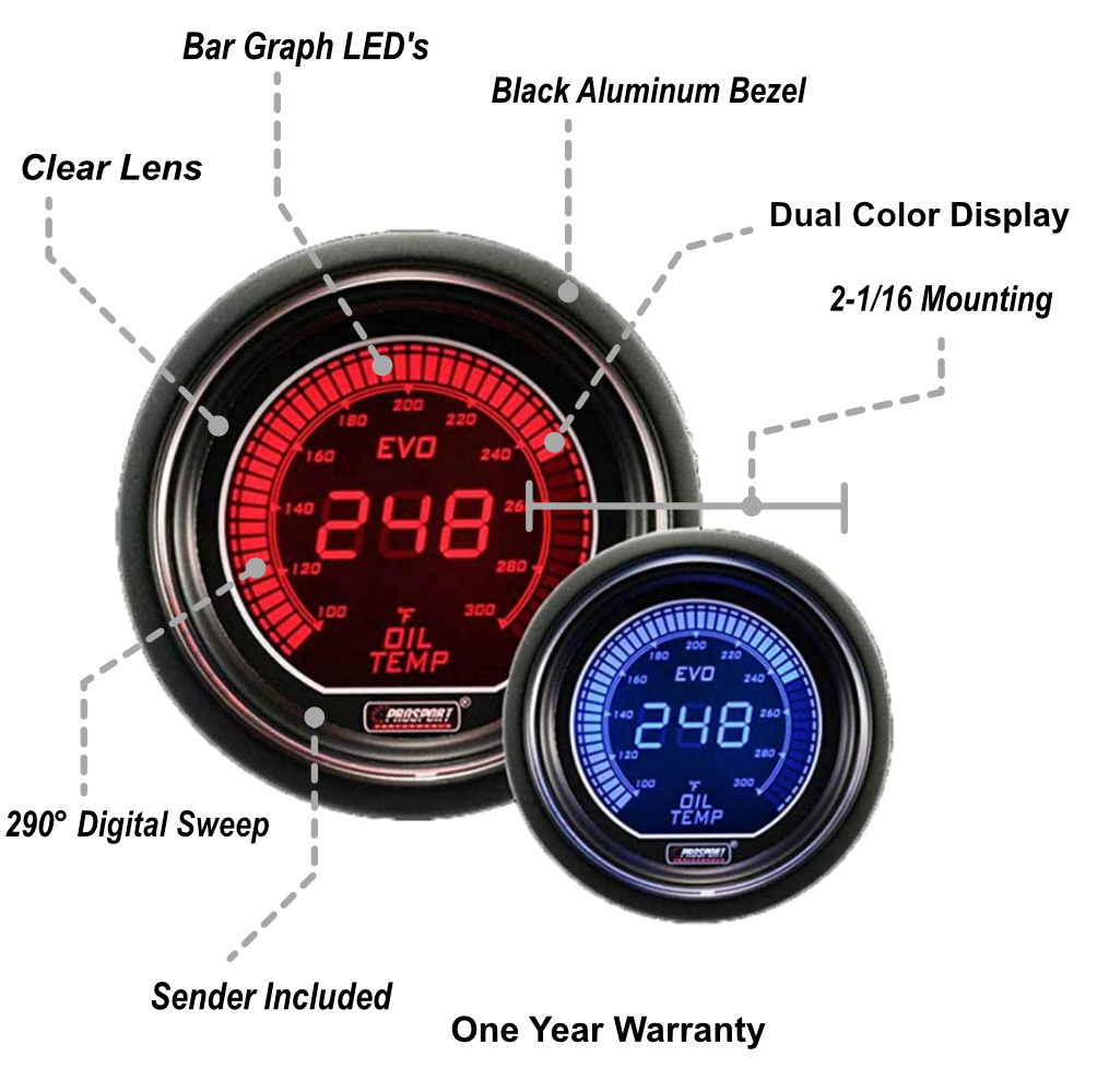 2-1/16" Evo Electrical Oil Temperature Gauge-thumbmail-2