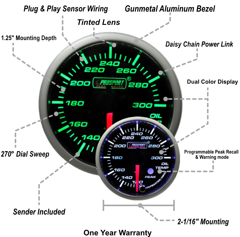 2-1/16" Green/White Premium Oil Temperature Gauge-thumbmail-2