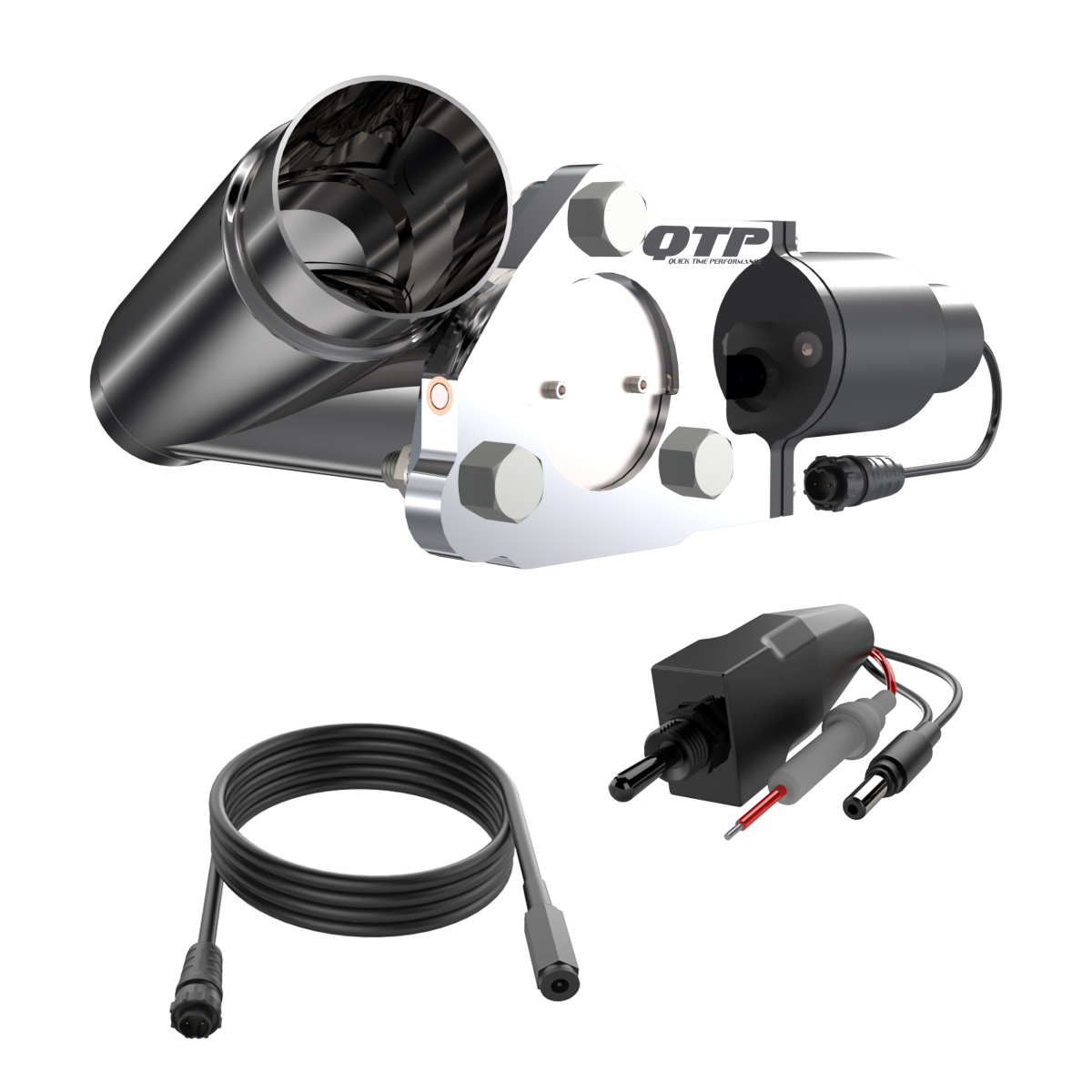 QTP QTEC225CP 2.25-inch electric exhaust cutout combo kit, complete kit view