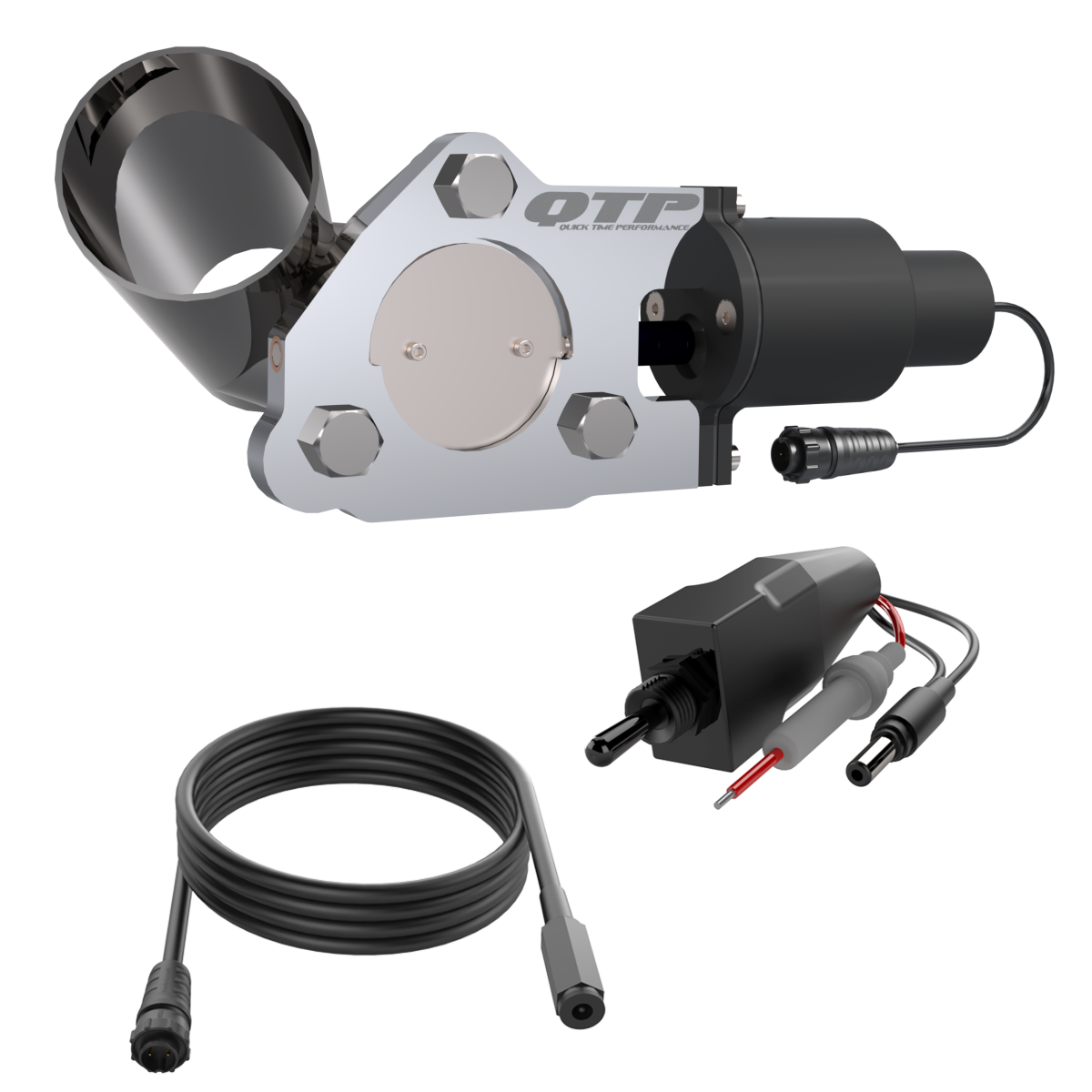 QTP QTEC25CP 2.5-inch electric exhaust cutout combo kit, complete kit view
