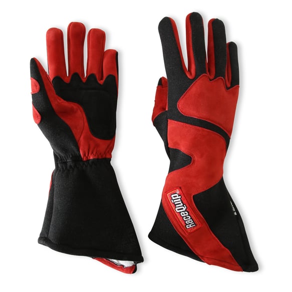 RaceQuip 358102RQP SFI-5 red and black long gauntlet gloves, small, manufacturer view 2