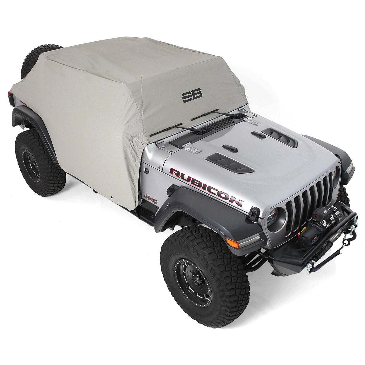 Smittybilt 1071 gray cab cover with door flaps installed on Jeep Wrangler JL