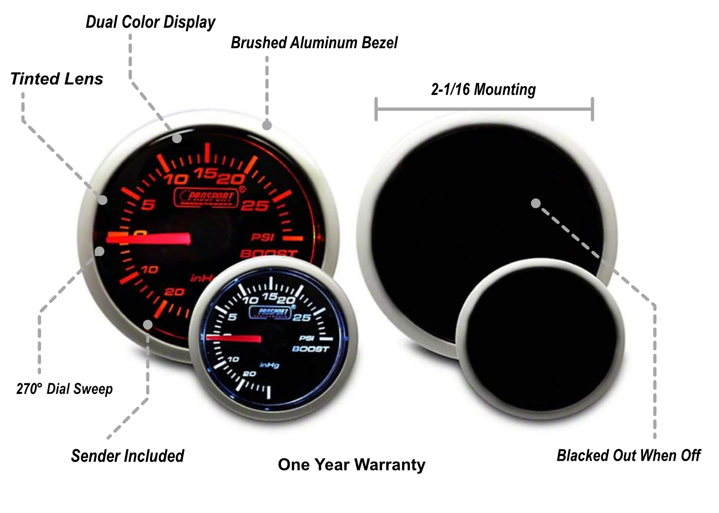 2-1/16" Amber / White  Electrical Boost Gauge-thumbmail-2