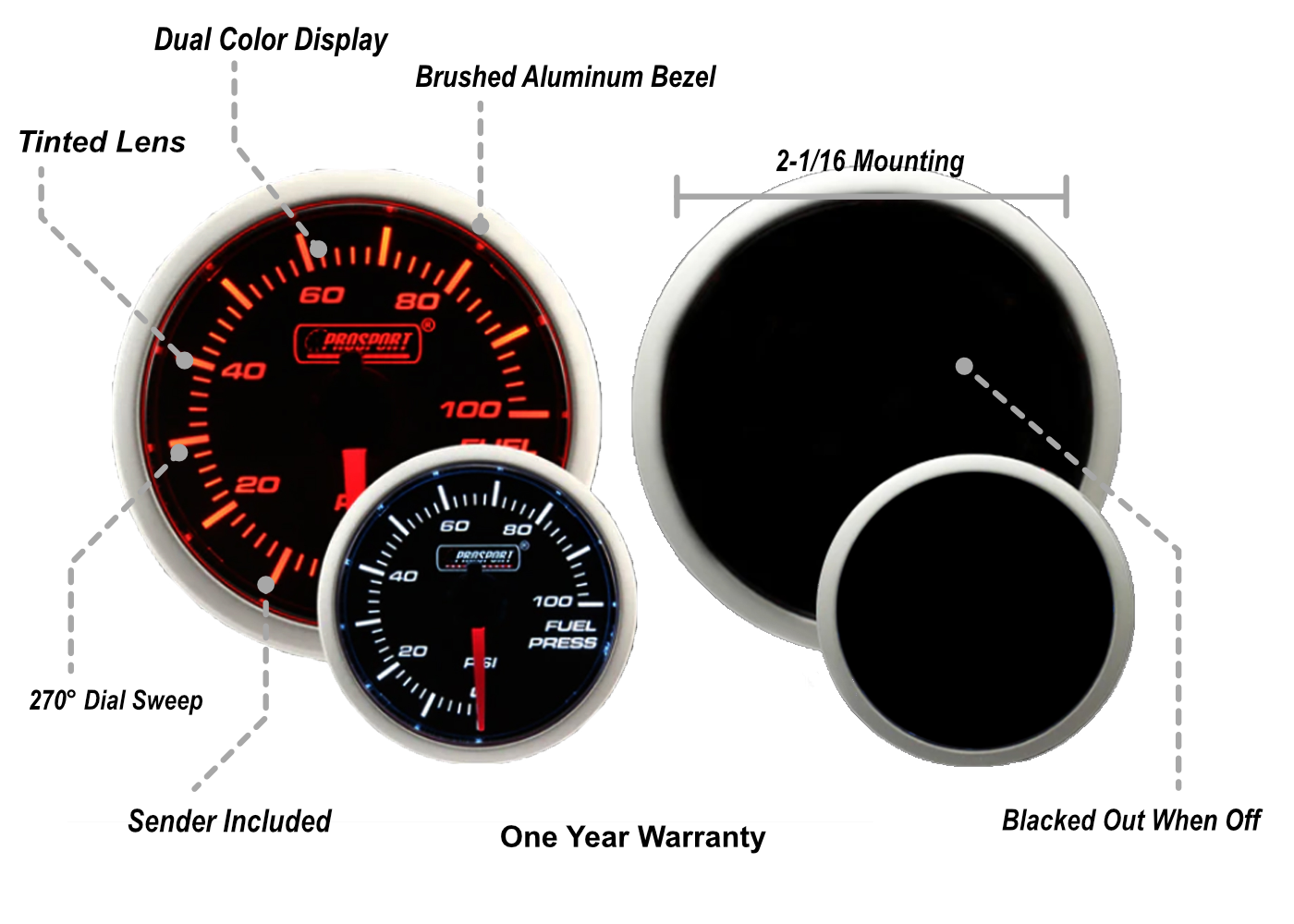 2-1/16" Amber / White -  Fuel Pressure Gauge-thumbmail-2