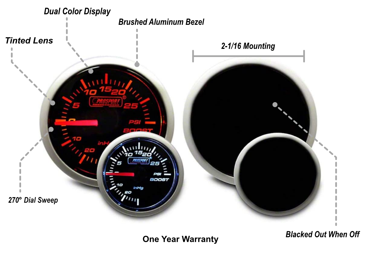 2-1/16" Amber / White Mechanical Boost Gauge-thumbmail-2