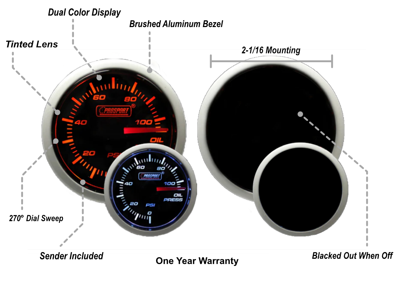 2-1/16" Amber / White -  Electrical Oil Pressure Gauge-thumbmail-2