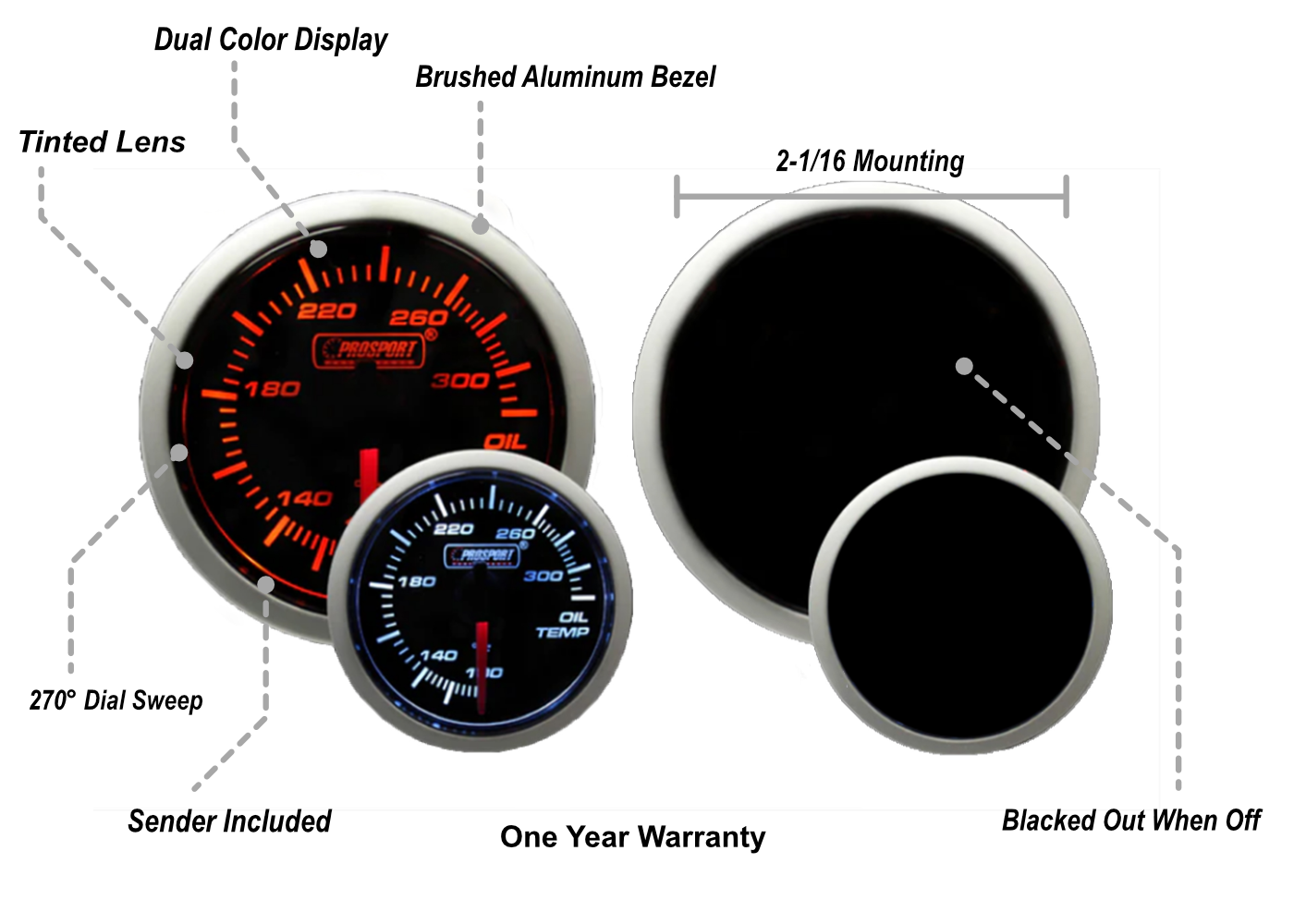 2-3/8" Amber / White -  Oil Temperature Gauge-thumbmail-1