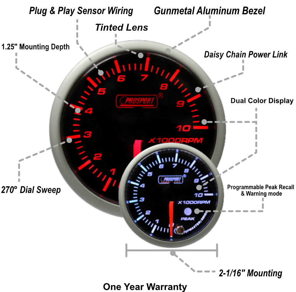 2-1/16" Premium Amber / White Tachometer-thumbmail-2