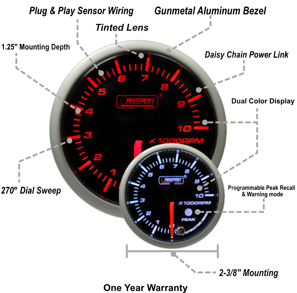2-3/8" Amber/White Premium Tachometer-thumbmail-2