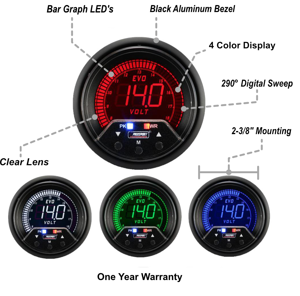 2-3/8" Premium Evo Electrical Volt Gauge-thumbmail-2
