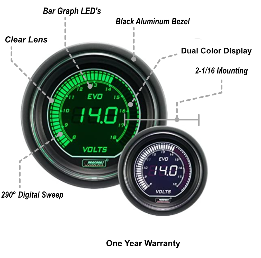2-1/16" Evo Electrical White Green Volt Gauge-thumbmail-2