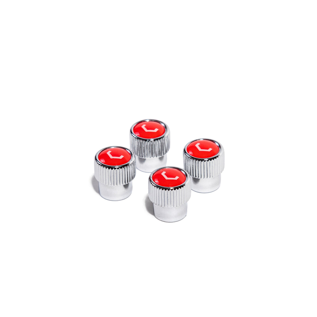 Vossen Classic V chrome and red valve stem cap set, product view