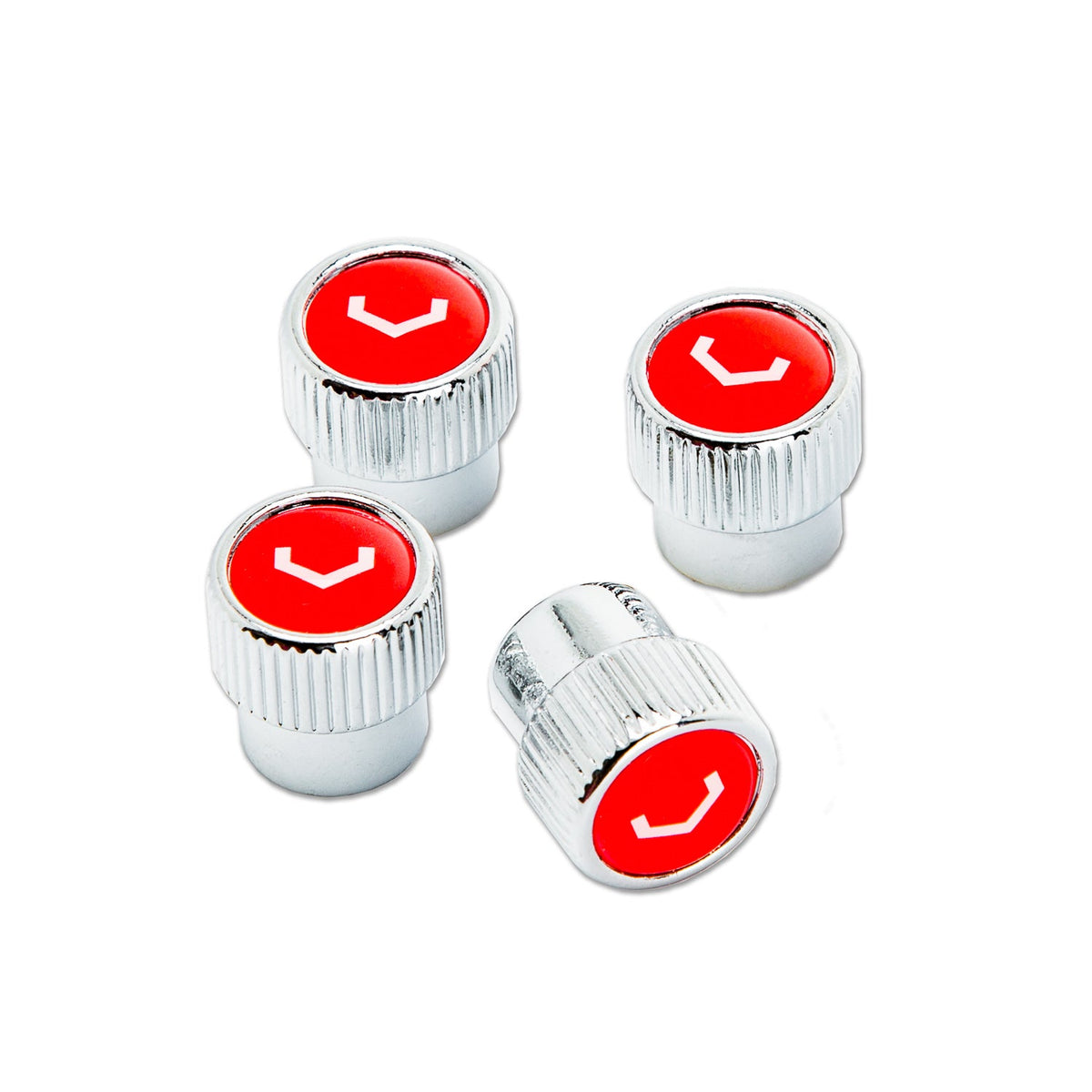 Vossen Classic V chrome and red valve stem cap set, alternate view