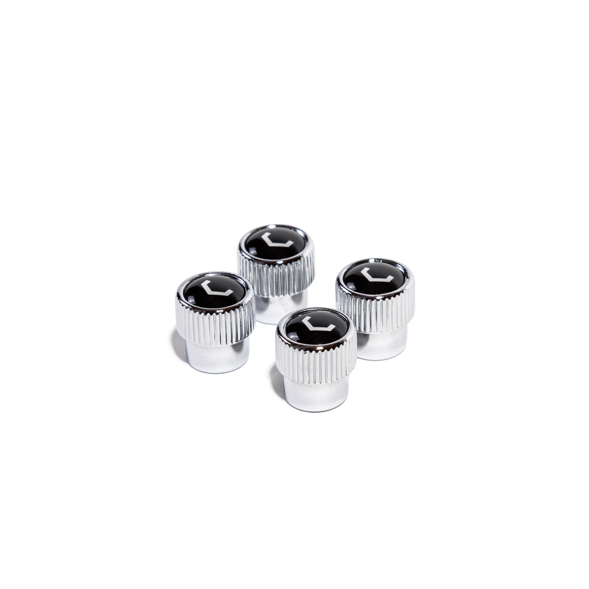 Vossen Classic V chrome and black valve stem cap set, product view