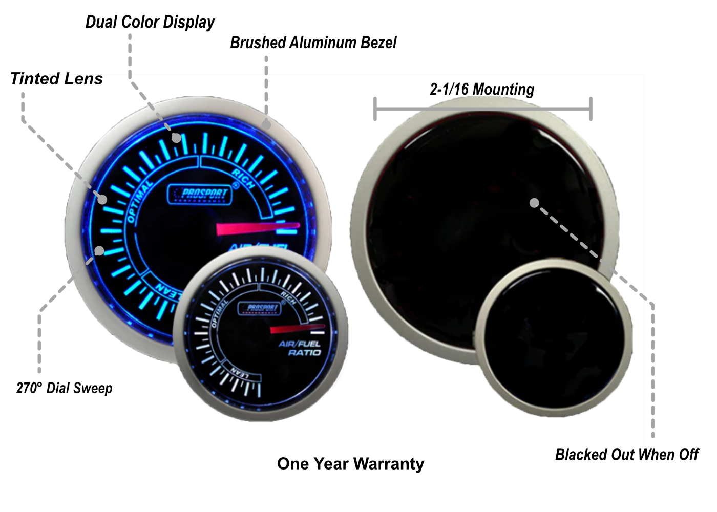 2-1/16" Blue/White Air Fuel Ratio Gauge-thumbmail-2