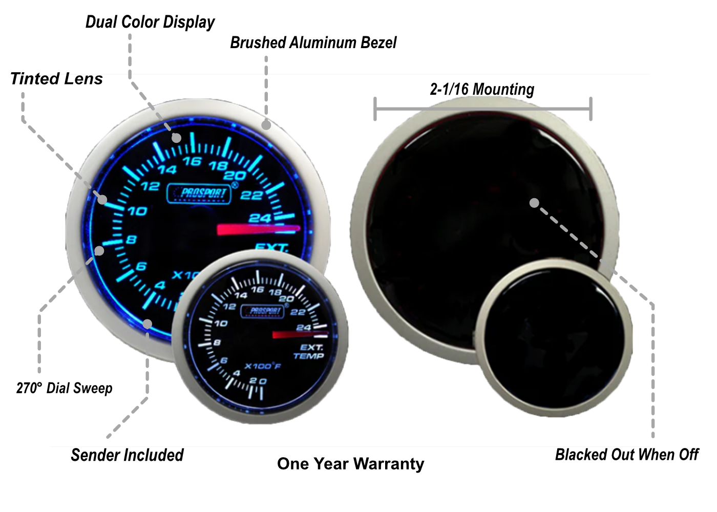 2-1/16" Blue/White Exhaust Gas Temperature Gauge-thumbmail-2