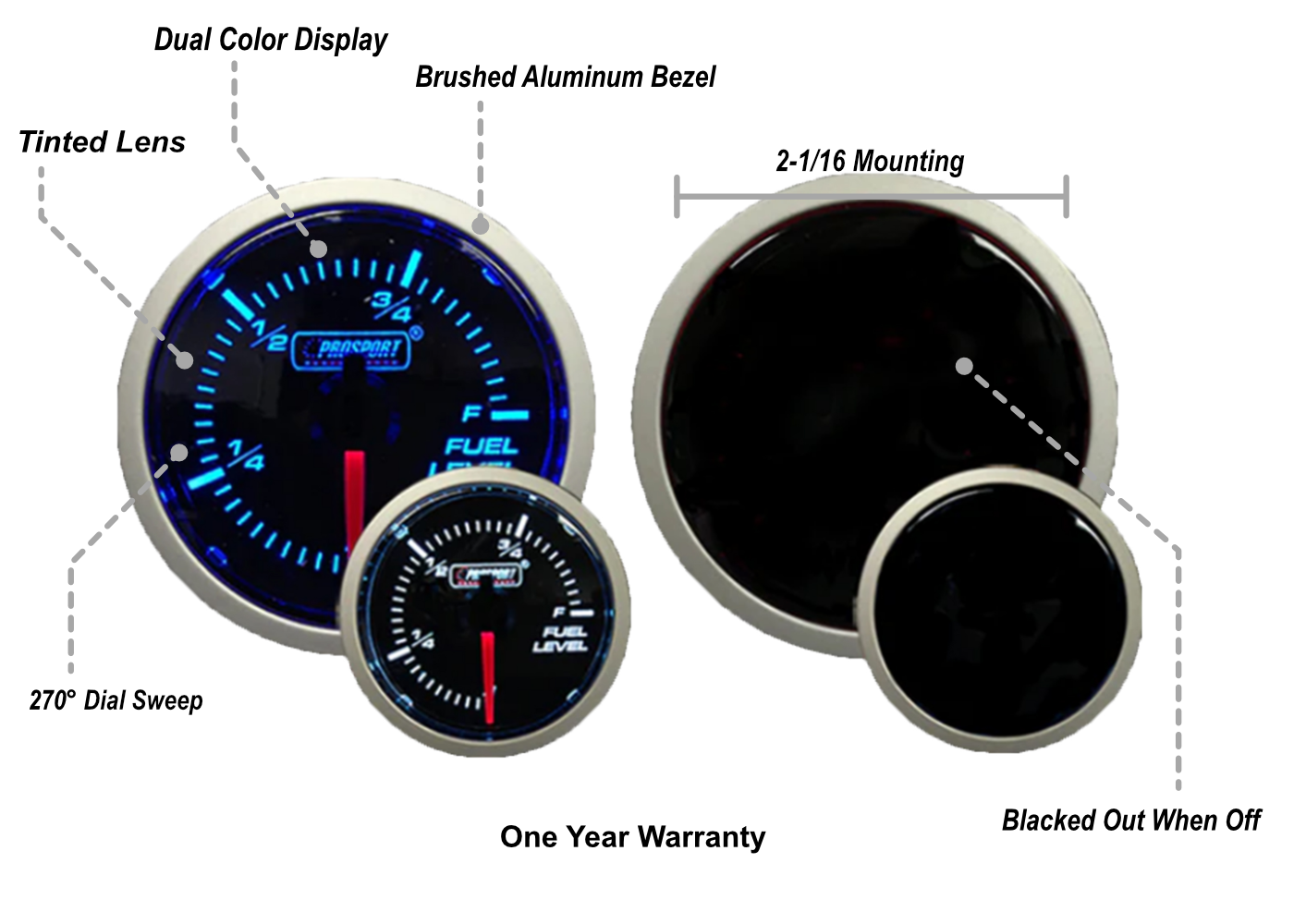Blue / White - 2-1/16" Fuel Level Gauge-thumbmail-2