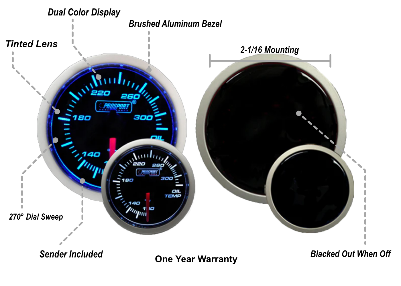 2-1/16" Blue/White Electrical Oil Temperature Gauge-thumbmail-2