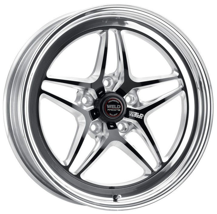 Weld S81 81HB8090A61A wheel — 18x9, 5x114.3 bolt pattern, 6.1-inch backspacing, black center and polished shell, front view