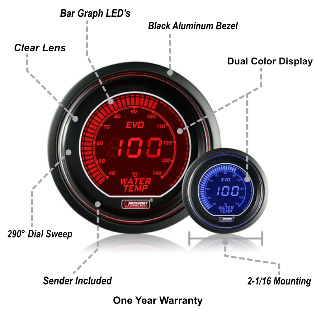 2-1/16" Evo Electrical Water Temperature Gauge-Celsius-thumbmail-2