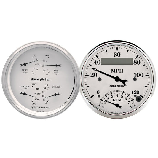 AutoMeter Gauge Kit 2 Pc. Quad & Tach/Speedo 3-3/8in. Old Tyme White