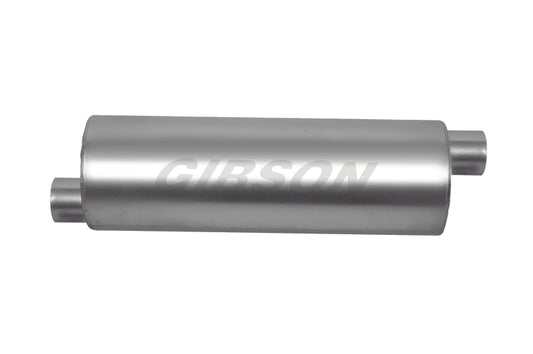Gibson SFT Superflow Offset/Offset Round Muffler - 6x19in/2.25in Inlet/2.25in Outlet - Stainless