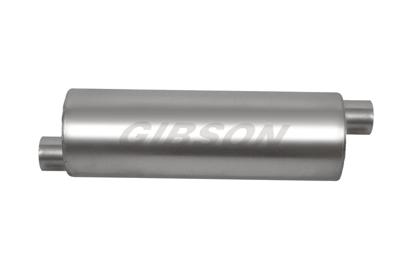 Gibson SFT Superflow Offset/Offset Round Muffler - 8x19in/2.5in Inlet/3in Outlet - Stainless-thumbmail-1