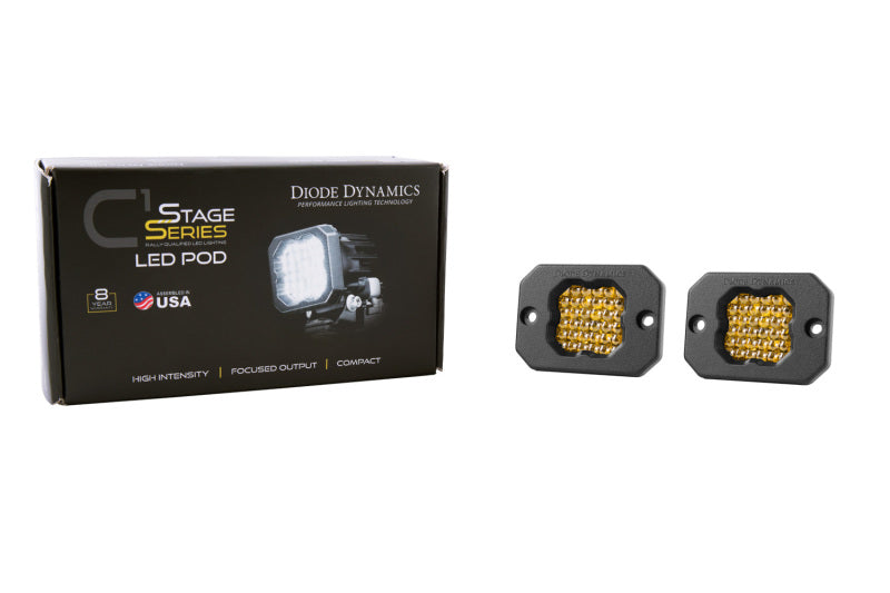 Diode Dynamics Stage Series C1 LED Pod Sport - Yellow Flood Flush ABL (Pair)-thumbmail-2