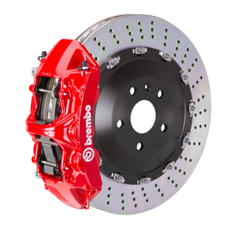 Brembo 15-23 Mustang GT (S550) Front GT BBK 6 Piston Cast 405x34 2pc Rotor Drilled-Red-thumbmail-1