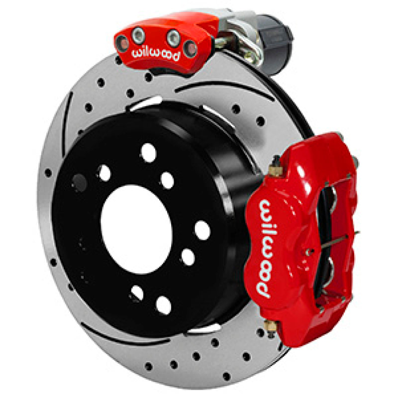 Wilwood Forged Dynalite Rear Electronic Parking Brake Kit - Red Powder Coat Caliper - D/S Rotor-thumbmail-1