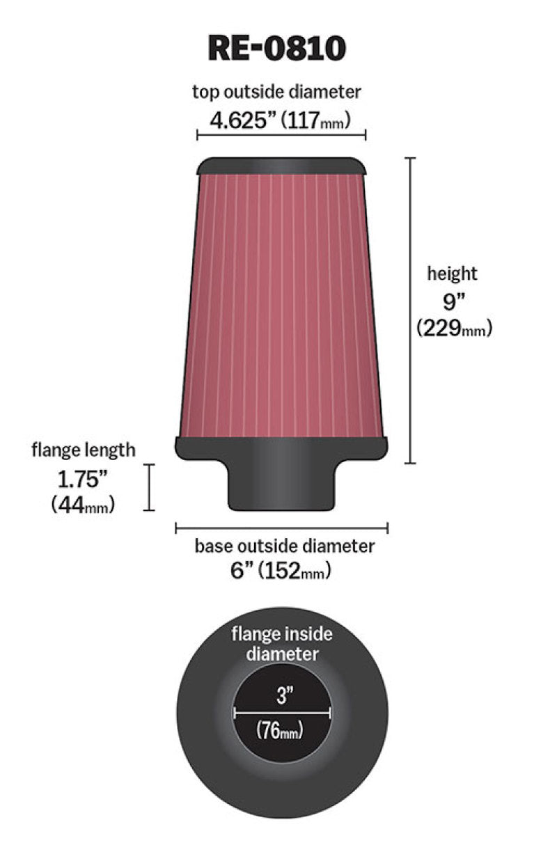 K&N Universal Rubber Filter 3inch FLG / 6inch OD-B / 4-5/8inch OD-T / 9inch L-thumbmail-9