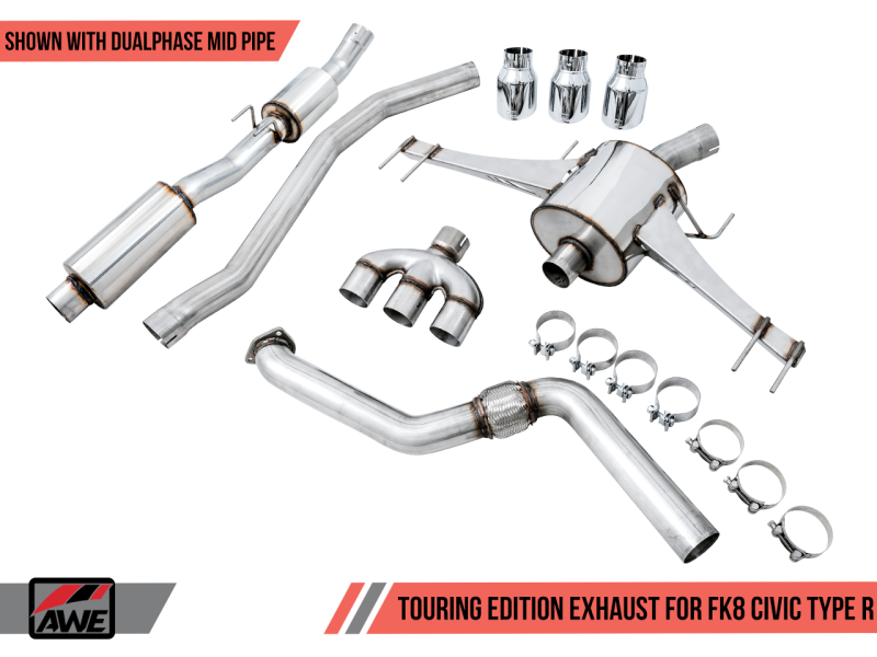 AWE Tuning 2017+ Honda Civic Type R Touring Edition Exhaust w/Front & Mid Pipes - Chrome Silver Tips-thumbmail-2