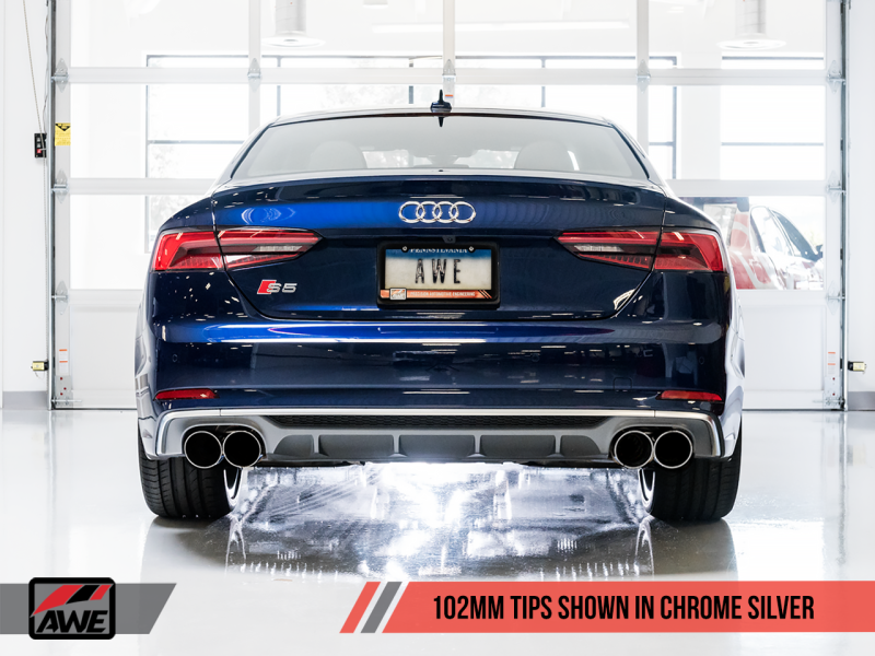 AWE Tuning Audi B9 S5 Coupe 3.0T Track Edition Exhaust - Chrome Silver Tips (102mm)-thumbmail-2