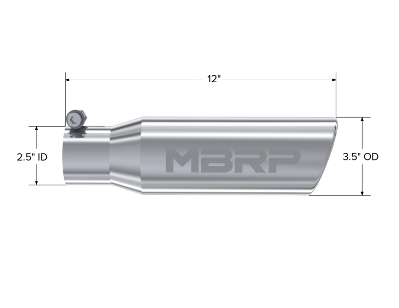 MBRP Universal Tip 3in O.D. Angled Rolled End 2 inlet 10 length-thumbmail-4