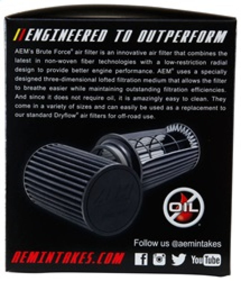 AEM Brute Force Dryflow Air Filter - Conical 6in Base OD / 5.125in Top OD / 5.25in Height-thumbmail-3