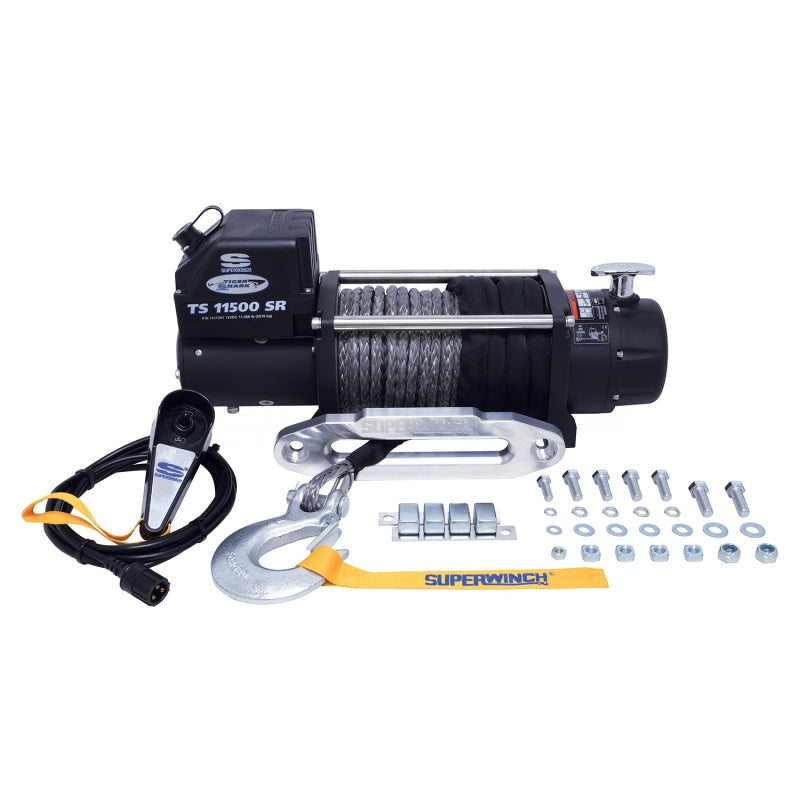 Superwinch 11500 LBS 12V DC 3/8in x 80ft Synthetic Rope Tiger Shark 11500 Winch-thumbmail-2