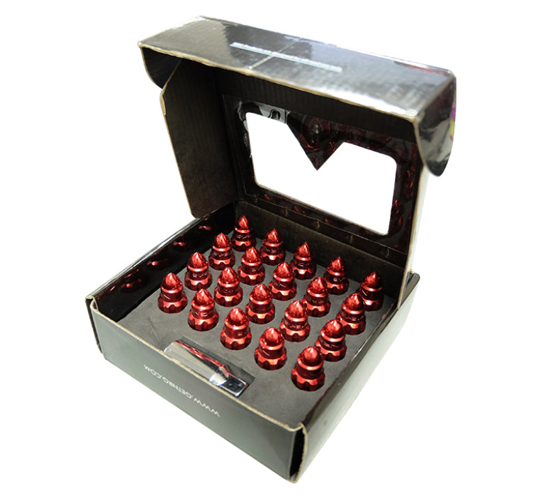 NRG 500 Series M12 X 1.5 Bullet Shape Steel Lug Nut Set - 21 Pc w/Lock Key - Red-thumbmail-3