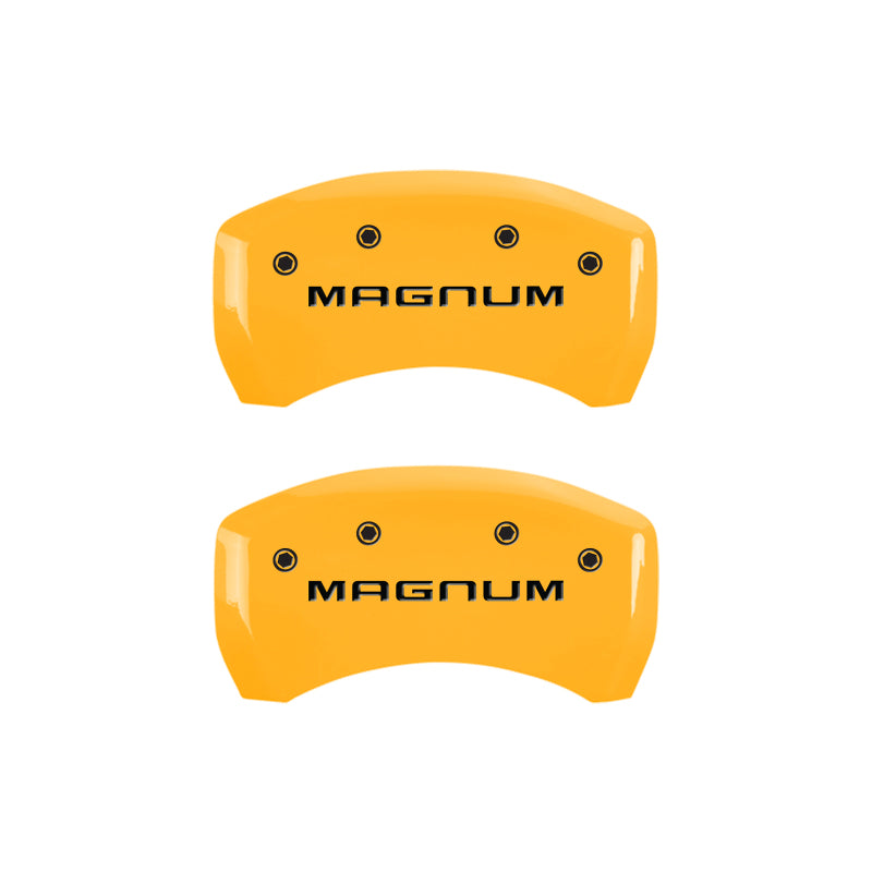 MGP 4 Caliper Covers Engraved Front & Rear Magnum Yellow Finish Black Char 2006 Dodge Charger-thumbmail-4