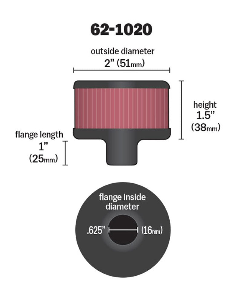 K&N Steel Base Crankcase Vent Filter .625in Vent OD x 2in OD x 1.5in Height-thumbmail-6