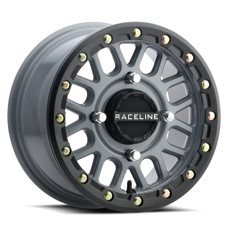 Raceline A93SG Podium 15x6in/4x156 BP/40mm Offset/132.5mm Bore - Grey & Black Ring Beadlock Wheel-thumbmail-1