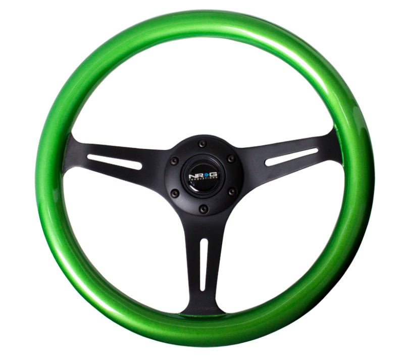 NRG Classic Wood Grain Steering Wheel (350mm) Green Pearl/Flake Paint w/Black 3-Spoke Center-thumbmail-1