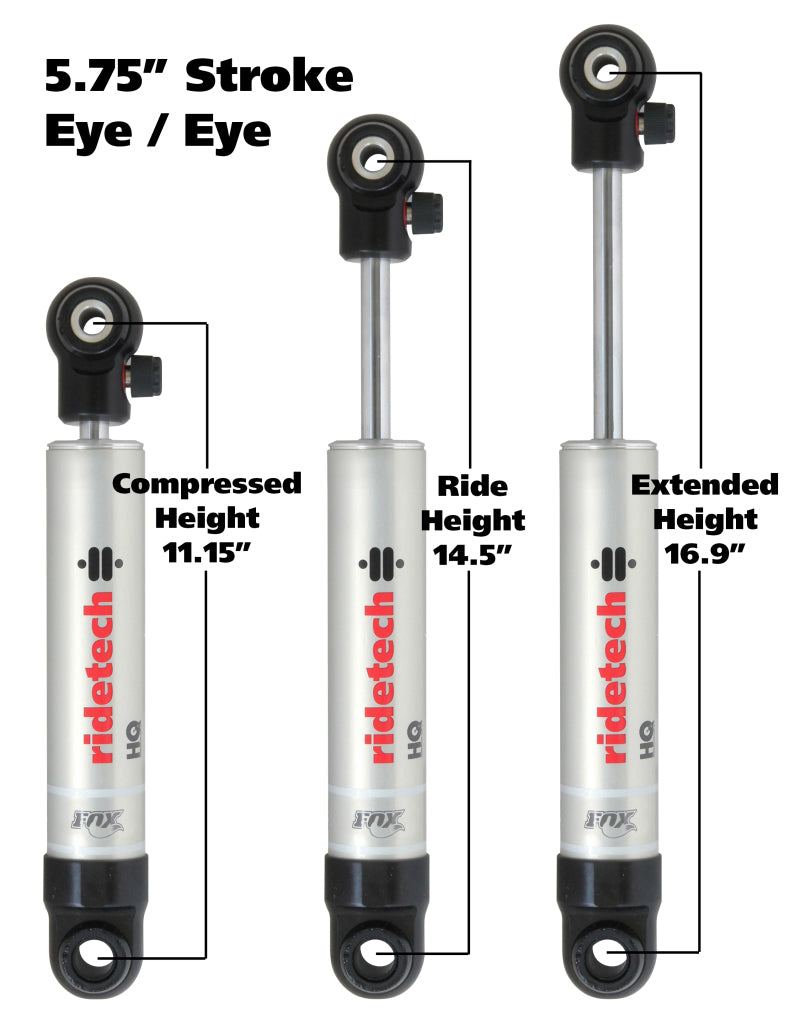 Ridetech HQ Series Shock Absorber Single Adjustable 5.75in Stroke Eye/Eye Mounting 11.15in x 16.9in-thumbmail-1