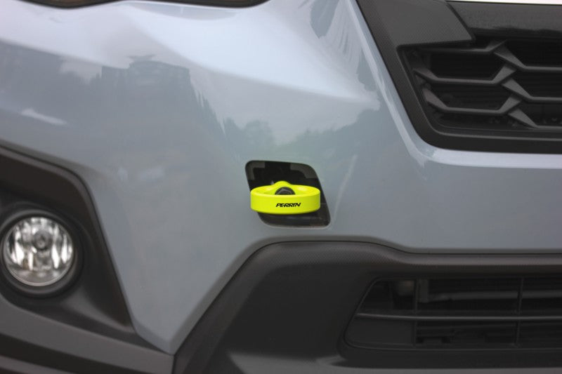 Perrin 2022 Subaru WRX / 18-21 Crosstrek / 14-21 Forester Tow Hook Kit (Front) - Neon Yellow-thumbmail-1