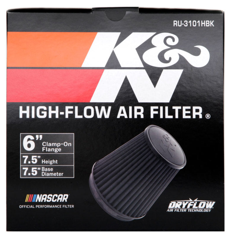 K&N Universal Rubber Filter Round Tapered 6in Flange ID x 7.5in Base OD x 5.25in Top OD x 8in Height-thumbmail-3
