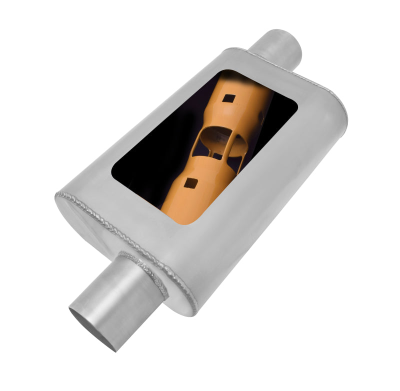 Gibson MWA Superflow Offset/Offset Oval Muffler - 4x9x14in/3in Inlet/3in Outlet - Stainless-thumbmail-1